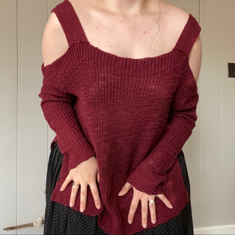 Honey Punch Maroon Red Cold Shoulder Sweater